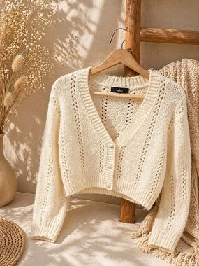 Lulus cream knit cropped cardigan xs